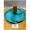 Image 2 : Large Wood & Ceramic Party Tray Serving Hosting Lazy Susan Approx: 17.5"W 7"T