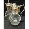 Image 5 : 2 Vintage Glass Coffee Carafes Decanters w/ silverplated Stands Approx 14"