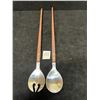 Image 1 : Mid Century Walnut & Stainless Salad Server Fork & Spoon Tongs Appr 13"