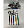 Image 1 : 20 Pcs Memphis Style Plastic Stainless Cutlery Set 4 Of each