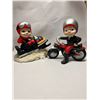 Image 1 : 2 Vintage Atlantic Mold Ceramic Boy on Motorcycle & Snowmobile approx: 12"x12"