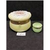 Image 1 : 2 Vintage Powder Jars Trinket Boxes Custard Glass Alabaster? Lrg: 5x3.5" Sml: 2x1.75"