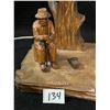 Image 2 : Signed Berthier Quebec Folk Art Carved Wood Lamp Works Approx: 19x10"
