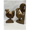 Image 1 : 2 Wood Carved Rooster Chicken Sculptures / Statues (largest is appr: 13.5 x 6.5")
