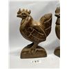 Image 2 : 2 Wood Carved Rooster Chicken Sculptures / Statues (largest is appr: 13.5 x 6.5")