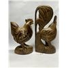 Image 4 : 2 Wood Carved Rooster Chicken Sculptures / Statues (largest is appr: 13.5 x 6.5")