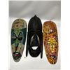 Image 1 : 3 Tribal Wood Carved Faces / Masks One is signed (largest appr: 20" x 7.5")