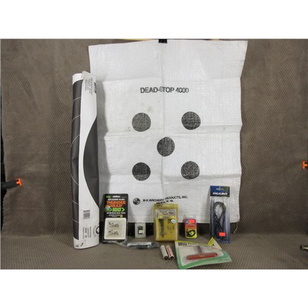 Box of Misc. Archery Supplies With Targets