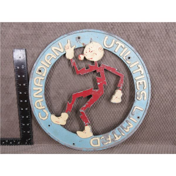 Reddy Kilowatt 1960"s Cast Aluminum Sign 14" Diameter
