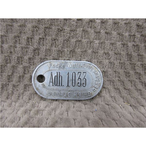 Aluminum Tag With German Writing - Focke Wulf