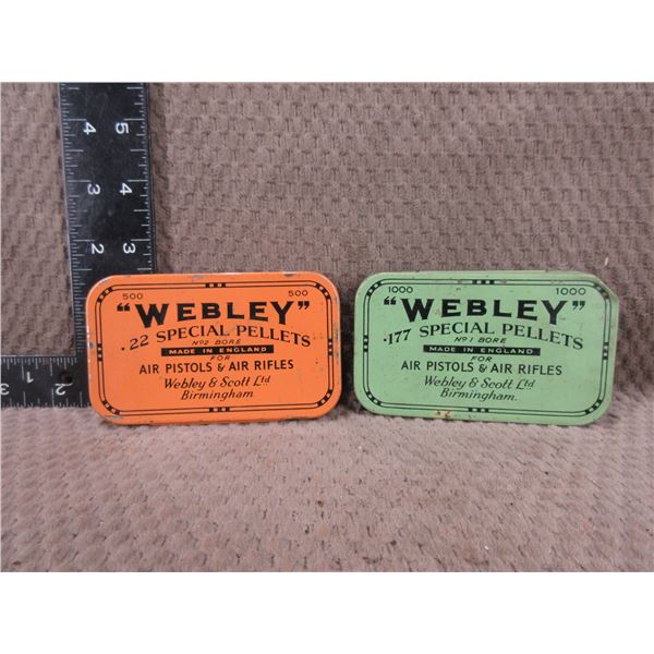 2 - Empty Webley Air Pistol Pellet Tins - .177 & .22