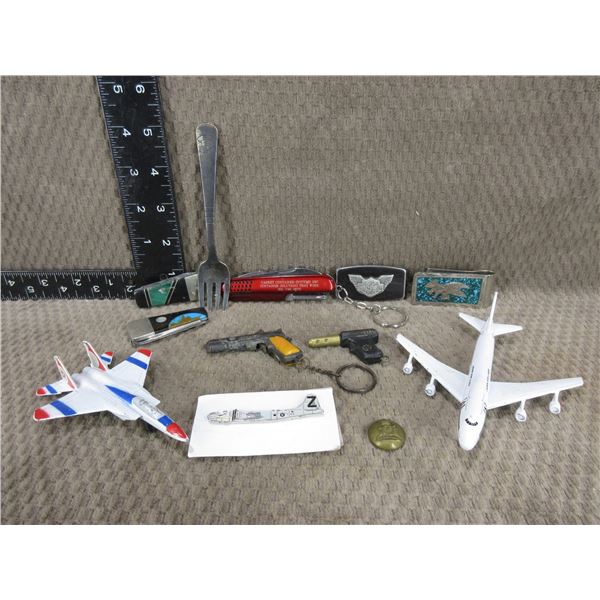 Lot of Misc. Money Clips, Knives, Toy Guns and Planes