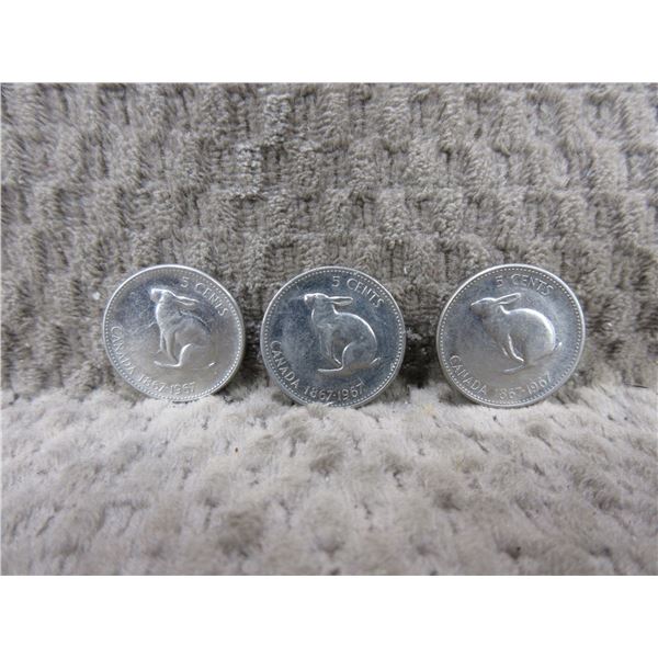 3 - Canadian Confederation 5 Cent Pieces - 1867 - 1967