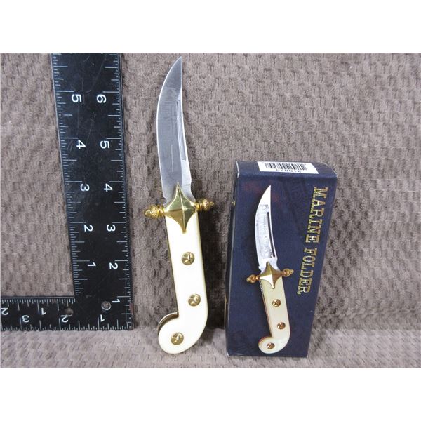 US Marine Folder Knife  - Ivory Color Handle - 4" Closed