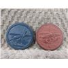 Image 2 : 1930's?? Clay Airplane Poker Chips - 1 Blue, 1 Red