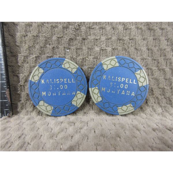 2 - Kalispell Montana Dollar Poker Chips - Outlaw Inn