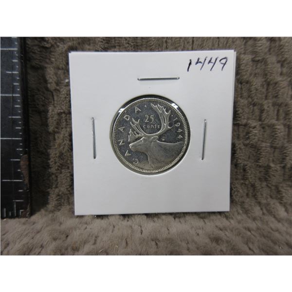 1944 Canadian 25 Cent Piece - .800 Silver