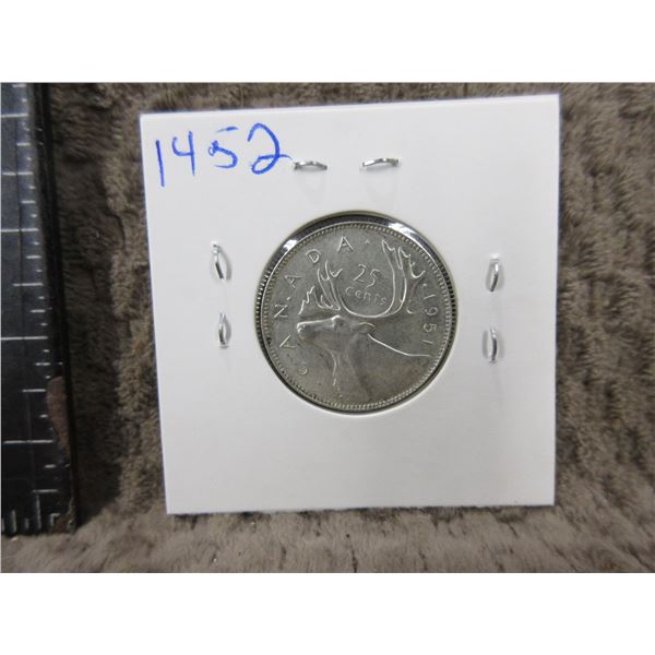 1951 Canadian 25 Cent Piece - .800 Silver