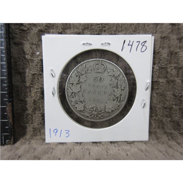 1913 Canadian 50 Cent Piece - .800 Silver