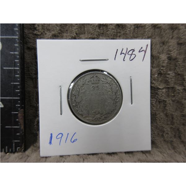 1916 - Canadian 25 Cent Piece - .800 Silver