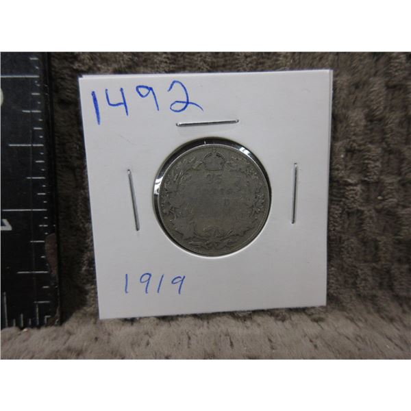 1919 - Canadian 25 Cent Piece - .800 Silver