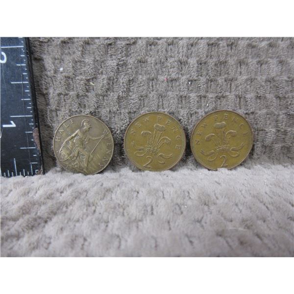 1913 Half Penny, 1971 2 Pence, 1980 2 Pence UK