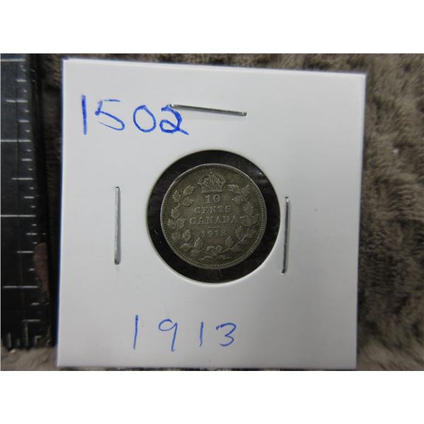 1913 - Canadian 10 Cent Piece - .800 Silver