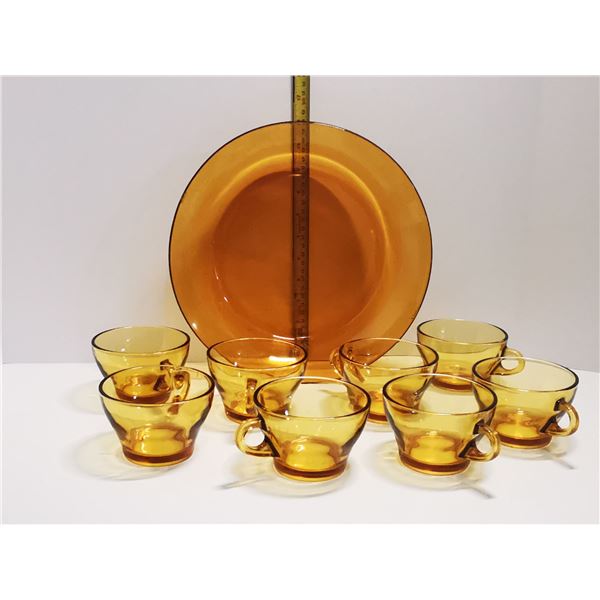 SET OF 9 VINTAGE AMBER GLASSWARE