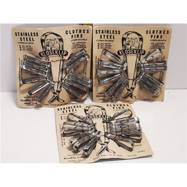 LOT OF 3 VINTAGE METAL KLOSE KLIPS CLOTHES PINS DIY CRAFT PROJECTS