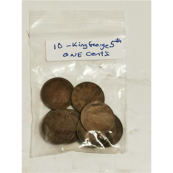 LOT OF 10 KING GEORGE V ONE CENT PENNIES