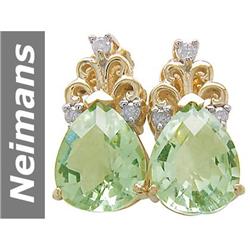 5.13 ct Green Amethyst & Diamond Earrings 14kt Gold