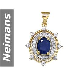 3.46 ct Blue & White Sapphire Pendant 14kt Gold