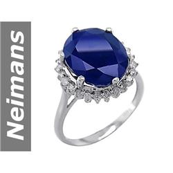 Hot 10.34 ct  Big Sapphire & Diamond Ring 14kt Gold