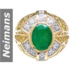 4.40 ct Emerald & White Sapphire Gents Ring 14kt Gold