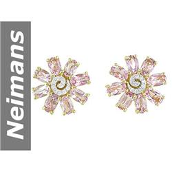 5.70 ct Pink Sapphire & Diamond Earrings 14kt Gold