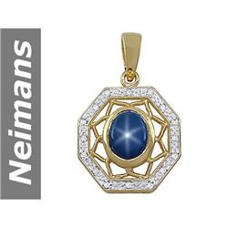 4.03 ct Star Sapphire & Diamond Pendant 14kt Gold