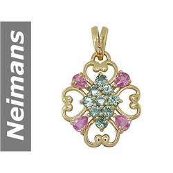 2.82 ct Green, Pink Sapphire Pendant 14kt Gold