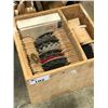 Image 1 : WOODEN CRATE WITH ASSORTED SAW BLADES, GUARD COVERS & WOODEN JIGS