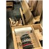 Image 2 : WOODEN CRATE WITH ASSORTED SAW BLADES, GUARD COVERS & WOODEN JIGS