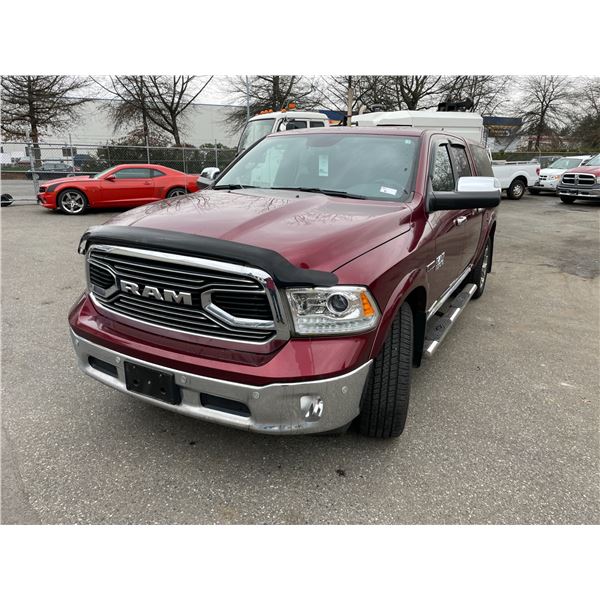 2018 DODGE RAM 1500 LIMITED LARAMIE, 4DR CREW CAB SHORT BOX PU, RED, VIN # 1C6RR7PM5JS321253