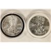 Image 1 : 2-AMERICAN SILVER EAGLES, 1999 WITH SPOTS ON OBV.