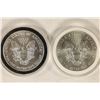 Image 2 : 2-AMERICAN SILVER EAGLES, 1999 WITH SPOTS ON OBV.