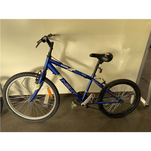 2 BIKES - NEXT CHALLENGER BLUE 3 SPEED KIDS MOUNTAIN BIKE (FRONT DERAILER MISSING) AND NORCO