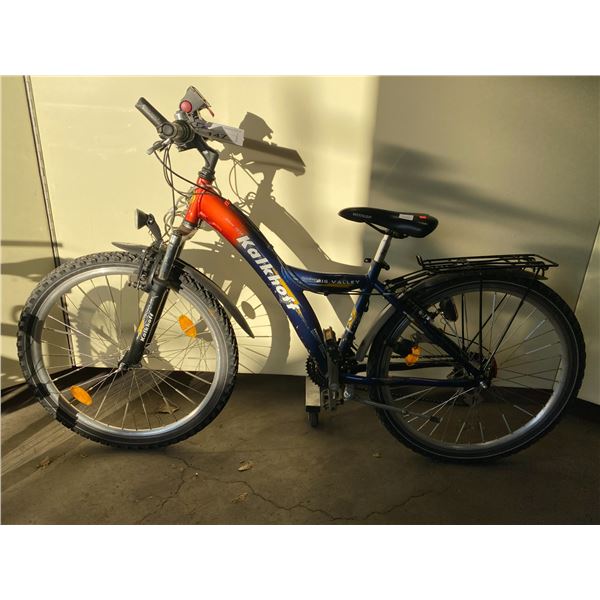 2 BIKES - KALKHOFF BIG VALLEY BLUE 21 SPEED FRONT SUSPENSION MOUNTAIN BIKE AND DAISY ADAMS BLUE 18