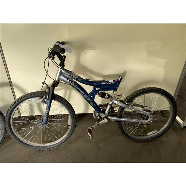 2 BIKES - INFINITY QUARK BLUE 21 SPEED FULL SUSPENSION MOUNTAIN BIKE (NO SEAT, BRAKES OFF, CHAIN