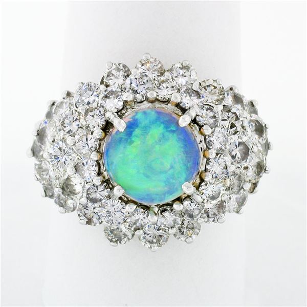 Vintage 14k Gold 7.50 ctw Round Cabochon Opal & Diamond Cocktail Statement Ring