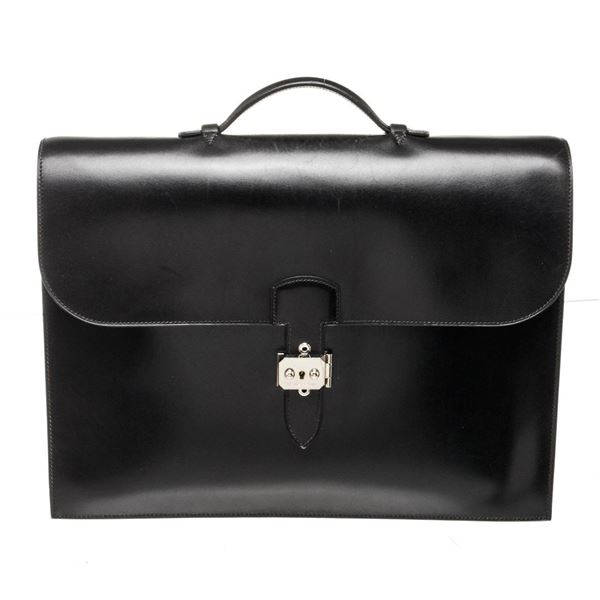 Hermes Black Sac a Depeches Briefcases