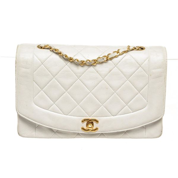 Chanel White Leather Diana Flap Shoulder Bag