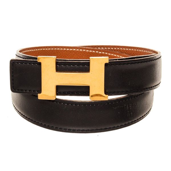 Hermes Black Leather H Belt