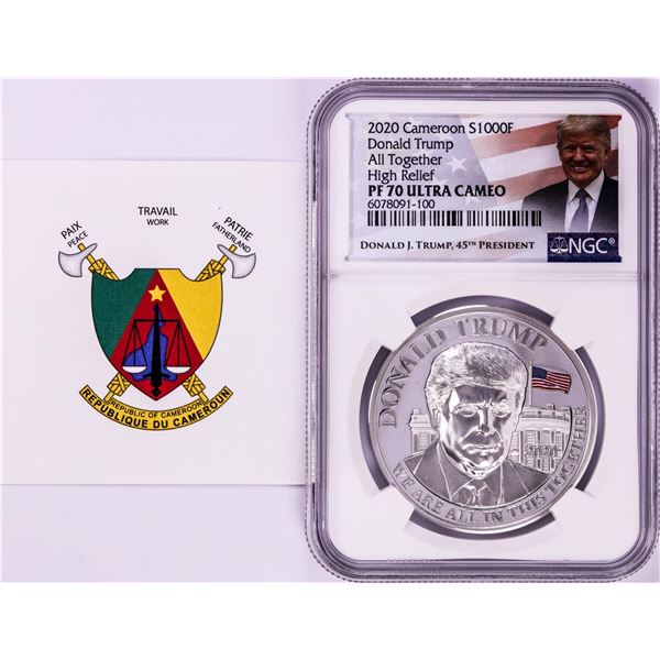 2020 Cameroon S1000F Donald Trump All Together High Relief PF 70 Ultra Cameo 1oz